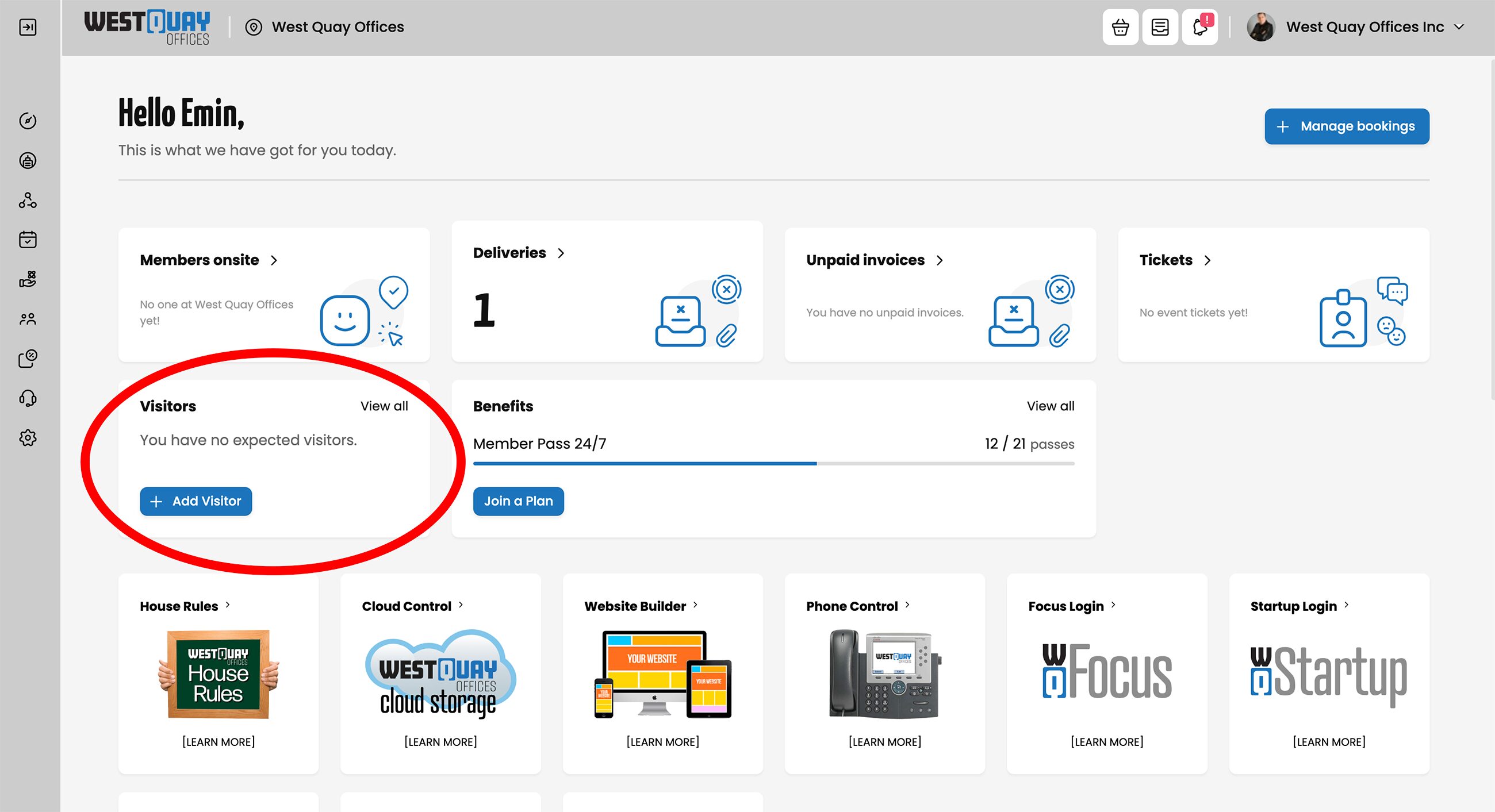 Adding Visitor on Members Portal West Quay Offices Adding Visitor on Members Portal